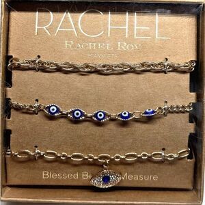 Rachel Roy Box Set of 3 Gold Tone 9In Anklets Evil Eye Bead Chain NIB